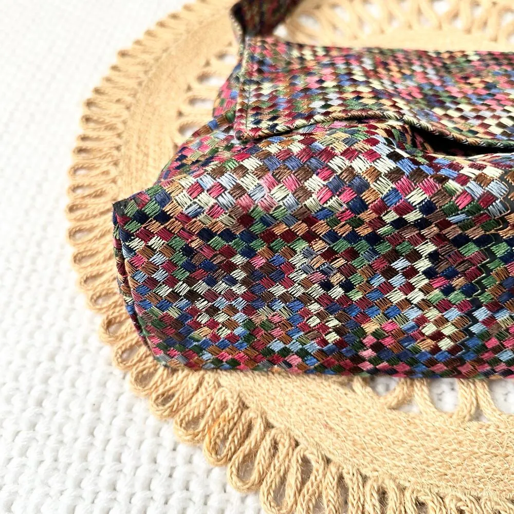 Tysabel NY Fabric Multicolored Quilted Woven Top Flap Y2K Shoulder Bag Vintage - Image 5