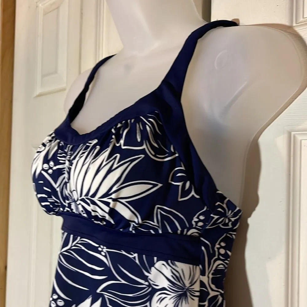 Jamaica Bay Vintage 1990s Y2K Navy Blue and White Hawaiian Print Tankini Top 8 - Image 9