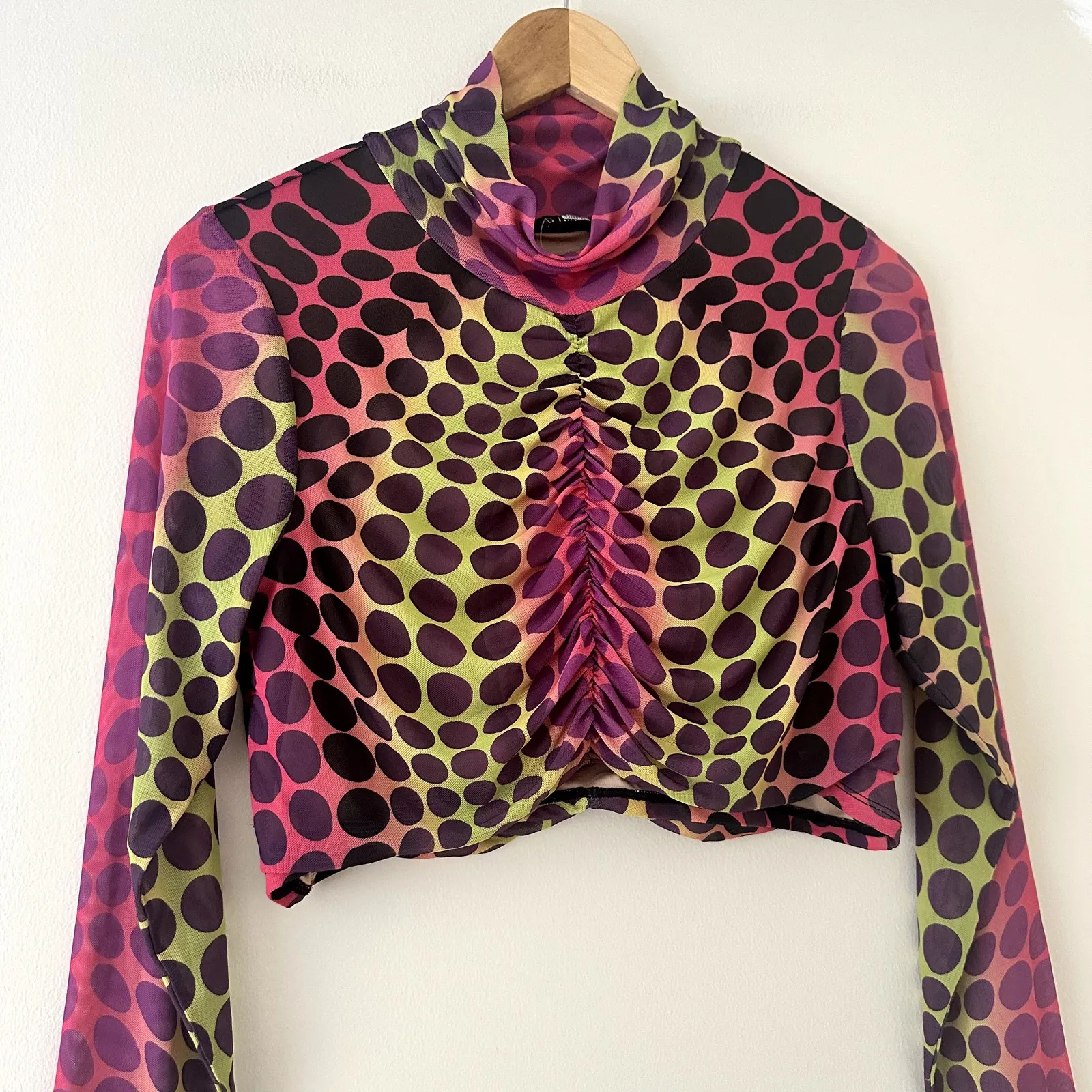 AFRM Dionne Polka Dot Mesh Crop Top Sz L Pink Size L - Image 3