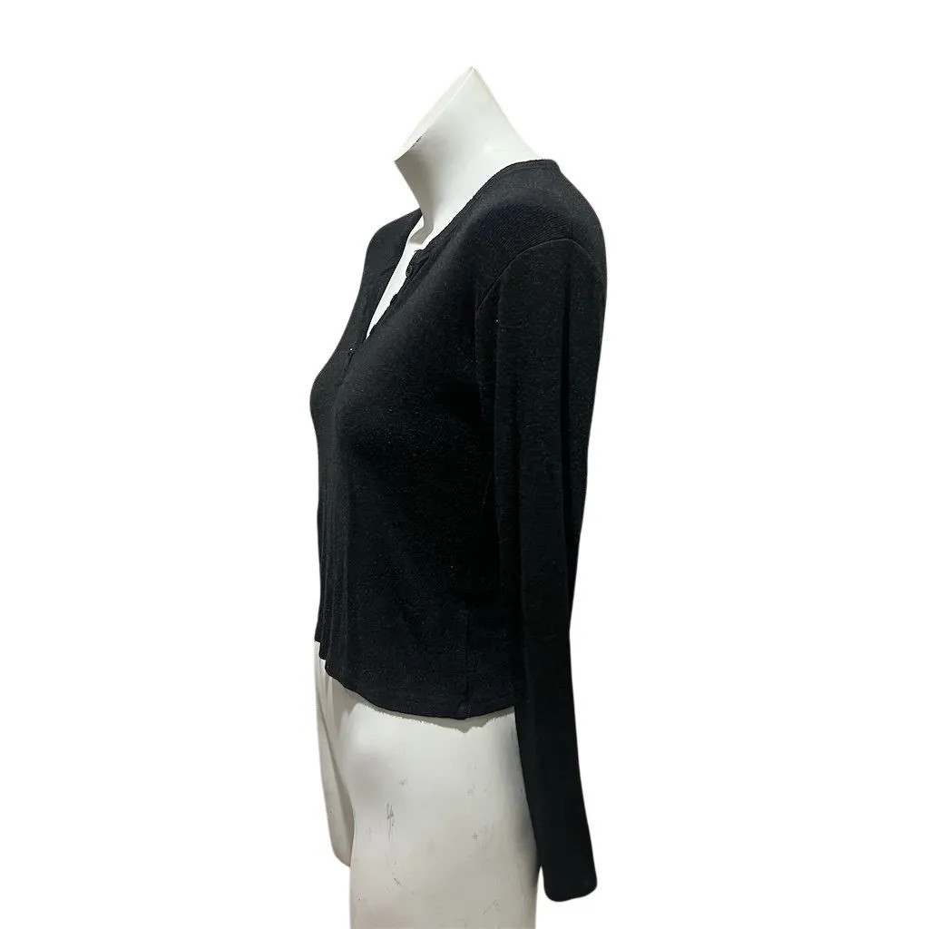 Brandy Melville Women's Black Henley Long Sleeve Button-Up Top M - Image 3