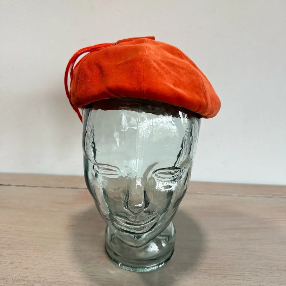Vintage 50s Nita Hats Of Dallas Orange Velvet Feathered Perching Hat Cap Capulet - Image 2