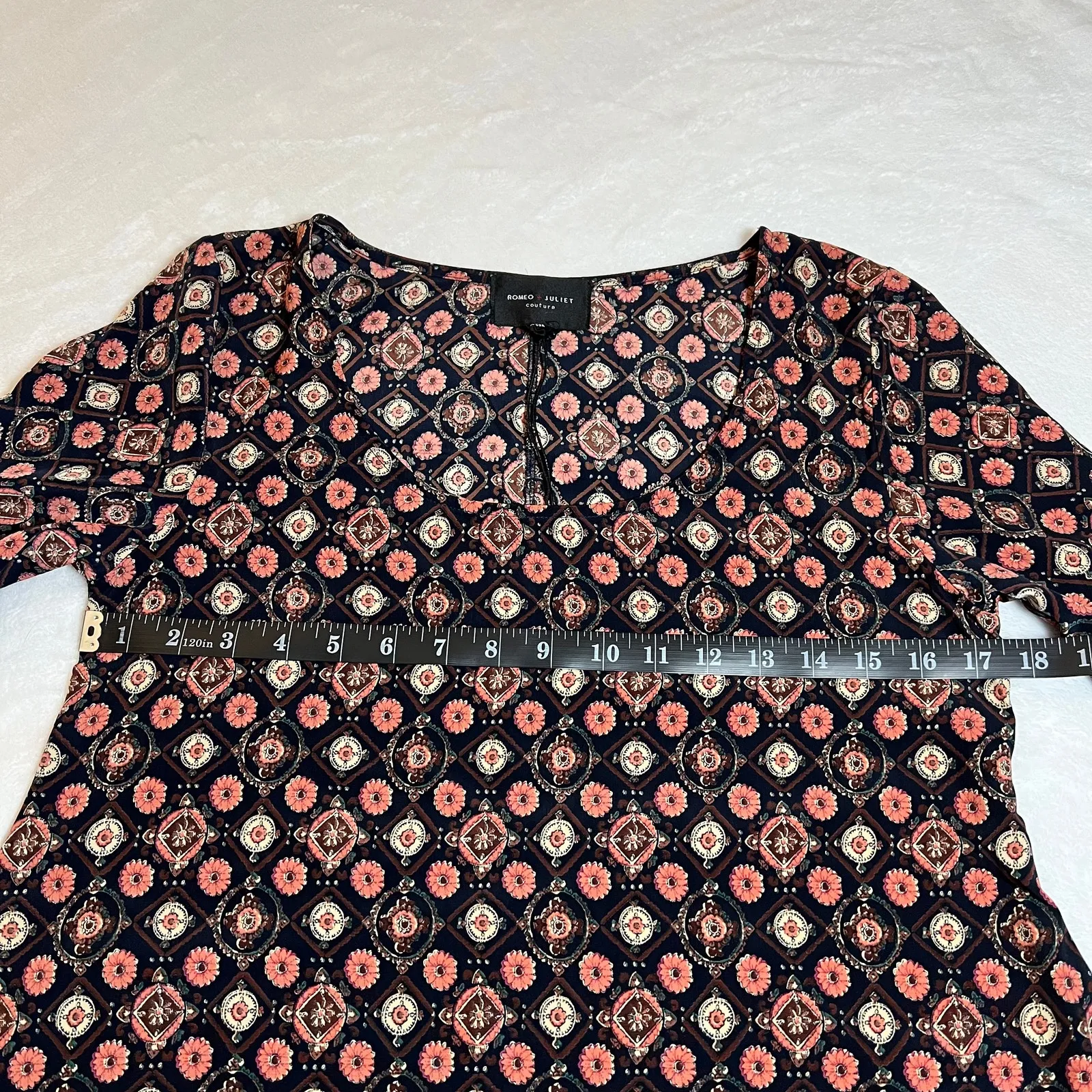 Romeo & Juliet Couture Scoop Neck Floral Print A-Line Mini Dress Size Groovy Mod - Image 8