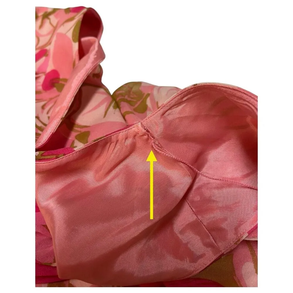 VTG Maggy London Dress Womens 10 Silk Midi Floral V Neck Lined Cap Sleeve Pink - Image 10