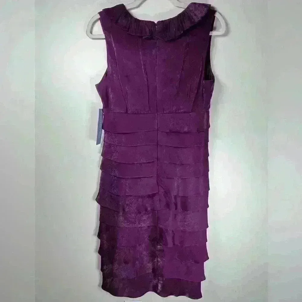 London Times Shimmering Purple Tiered Chiffon Sheath Dress Women’s Size 8 - Image 6
