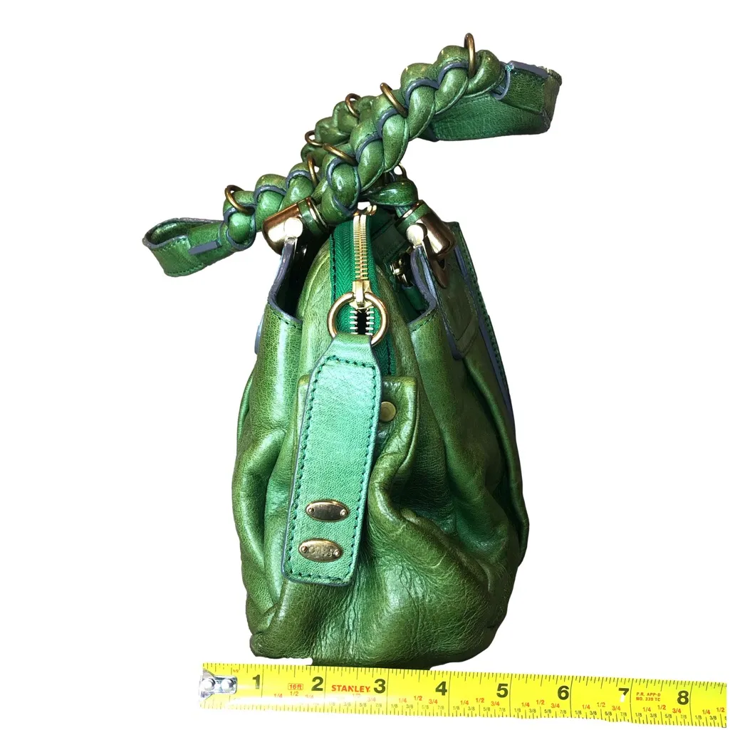CHLOE Heloise Green Leather Braided Handle Shoulder Bag with Zip Closure RARE - Image 16