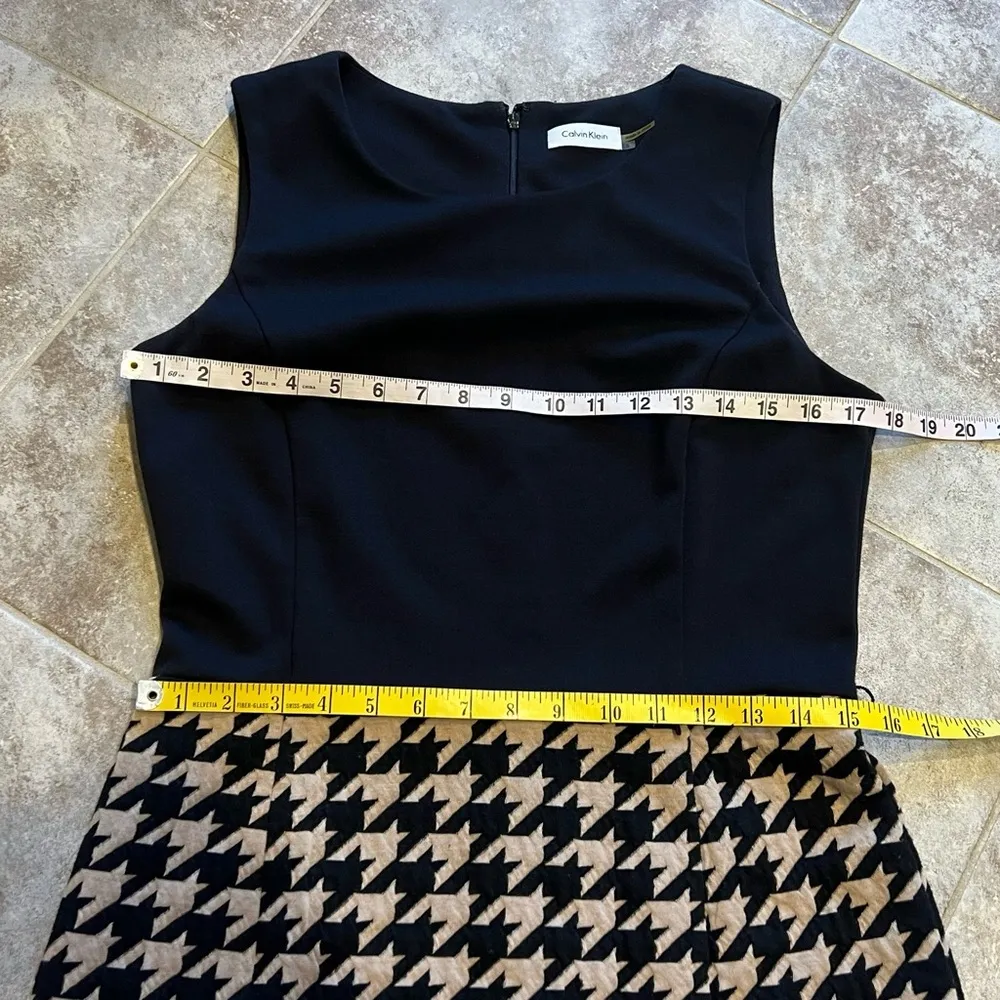 Calvin Klein Houndstooth Black Tan Sleeveless Dress Cardigan 2 Piece Set 8/M - Image 6