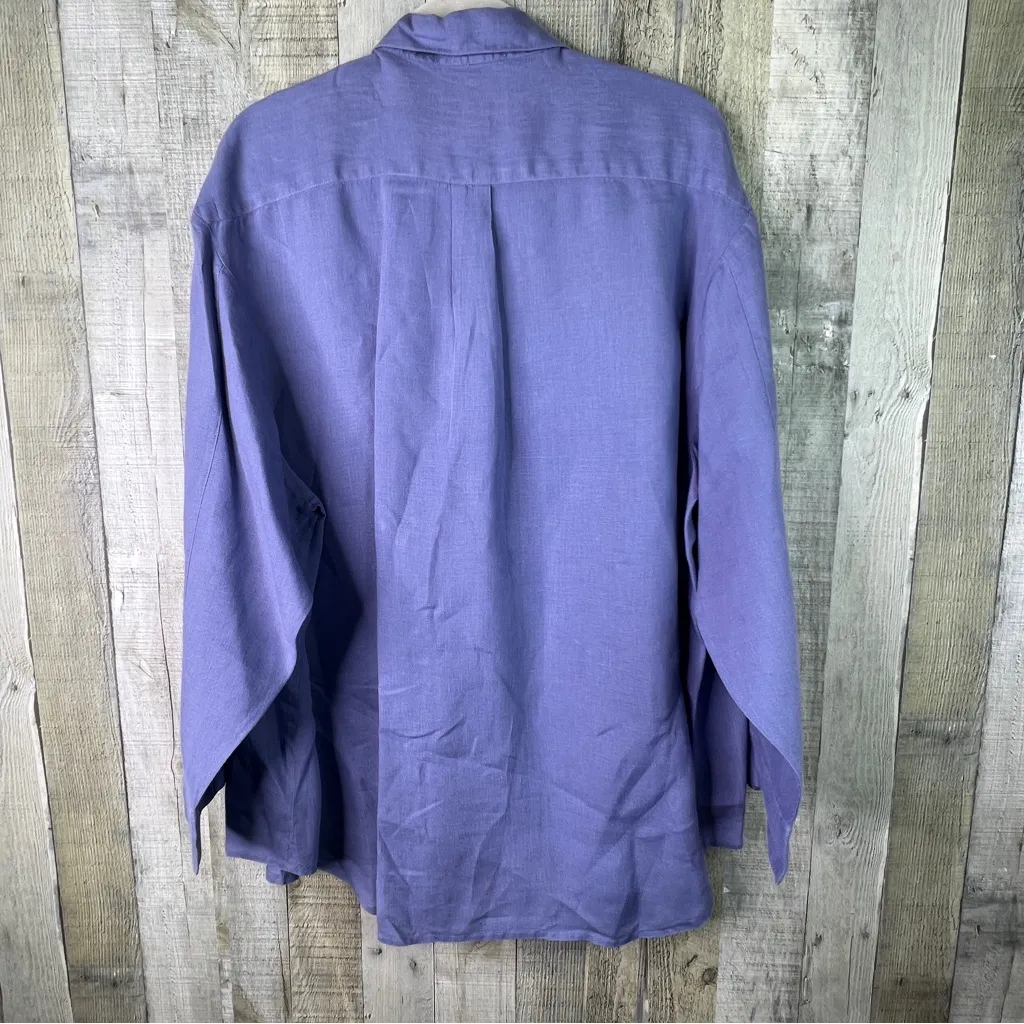 Saks Fifth Avenue Folio Collection Size 22 100% Linen Blue Button Long Sleeve - Image 2