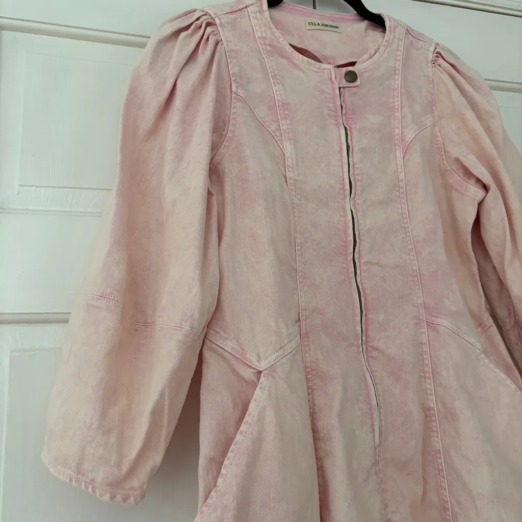 Ulla Johnson Wilona Dress Rose Pink Denim Zip Up Mini Size 8 Acid Washed Utility - Image 8