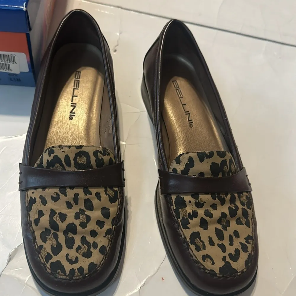 Bellini Felton Brown Faux Leather With Leopard Print Loafer Flats 6.5 - Image 2