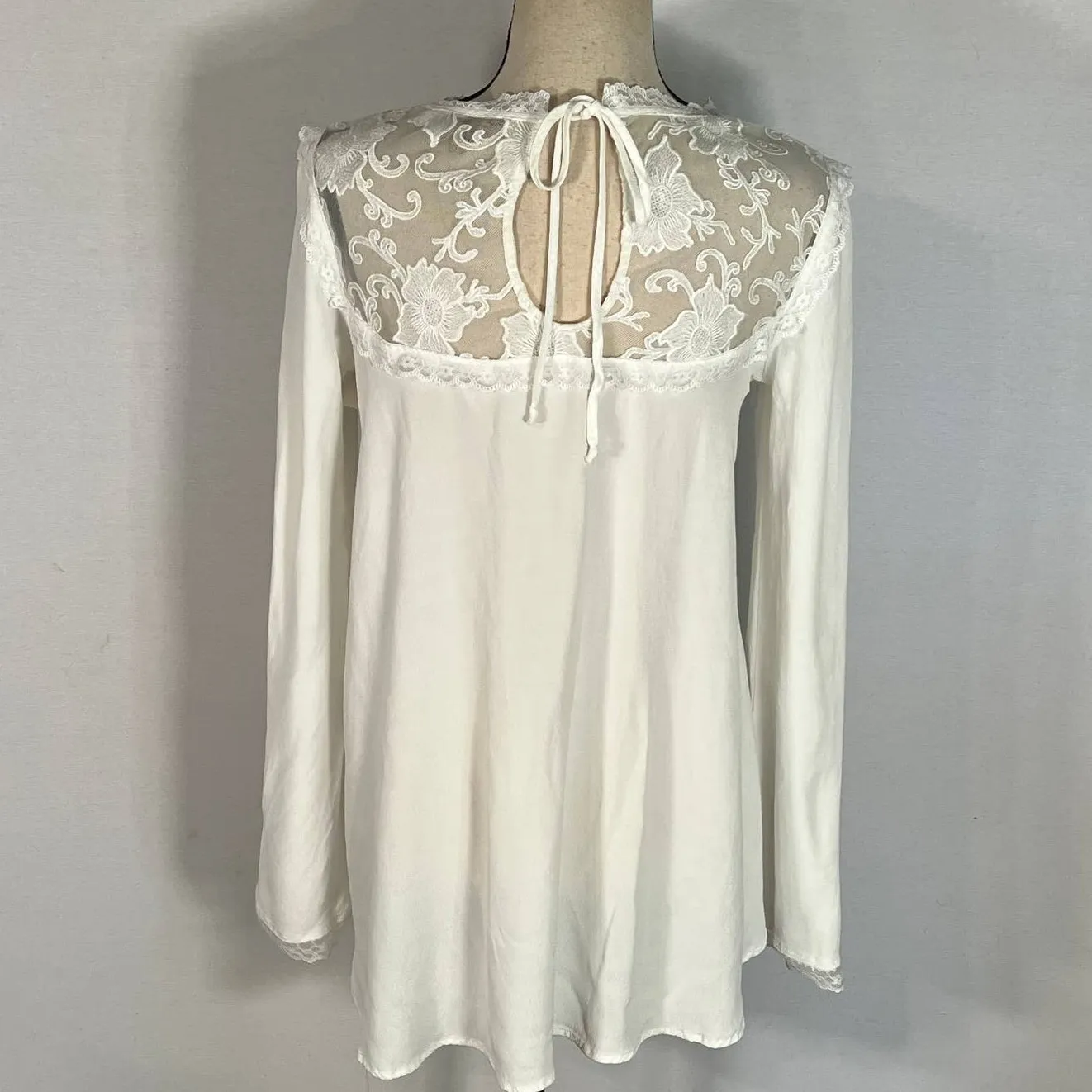 For Love & Lemons Ellery Blouse Women's Medium White Lace Long Sleeves Tunic - Image 5