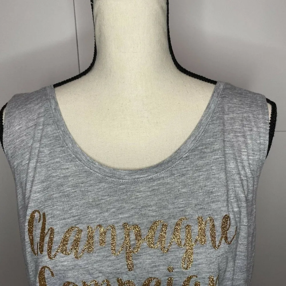 Bella Canvas “Champagne Campaign” Gray Crop Tank Top L/XL Glitter EUC - Image 3