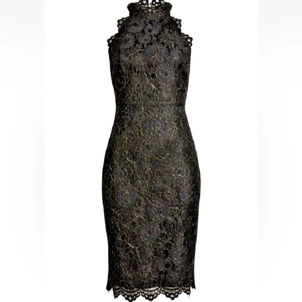 Eliza‎ J Women's Metallic Eyelash Lace Midi-Dress, Black/Gold, Size 16, NWOT - Image 5