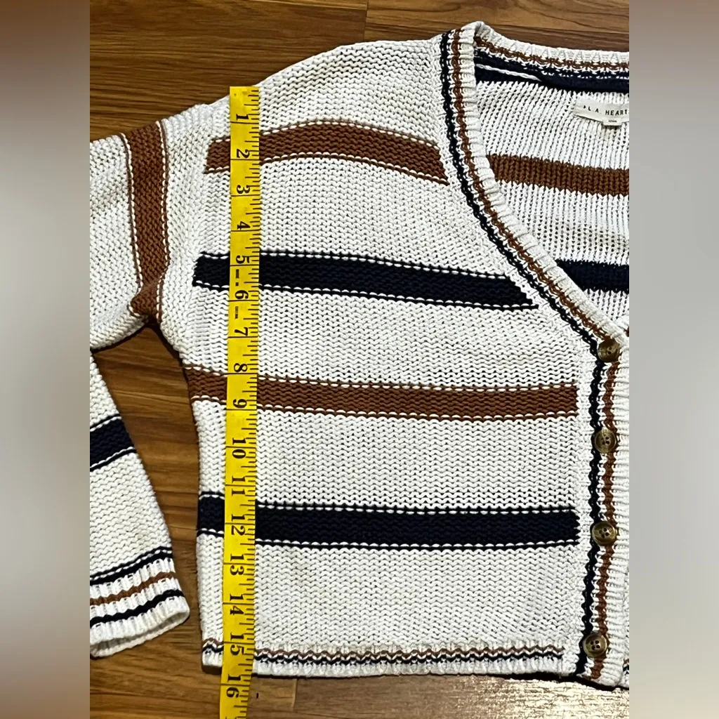 LA HEARTS STRIPED CARDIGAN SIZE XS TAN NAVY BLUE CREAM - Image 4