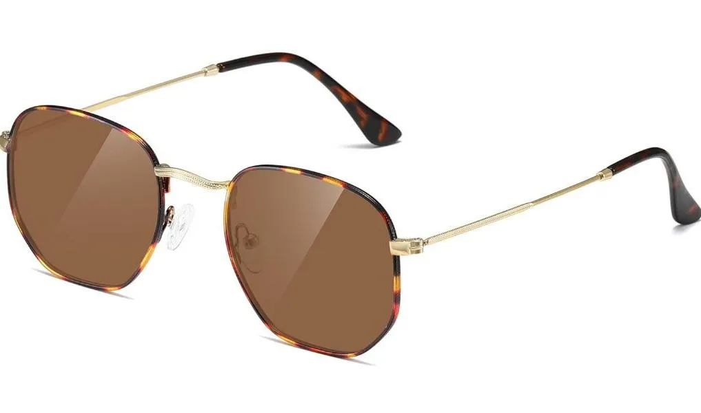 Unisex Brown/Leopard Trendy Square Hexagonal Mirrored Sun Glasses UV Protection Brown - Image 1