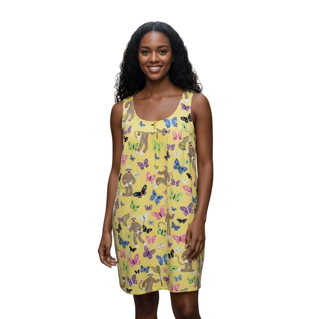 Nick & Nora Yellow Sock Monkey Butterfly Nightgown Size Small - Image 9