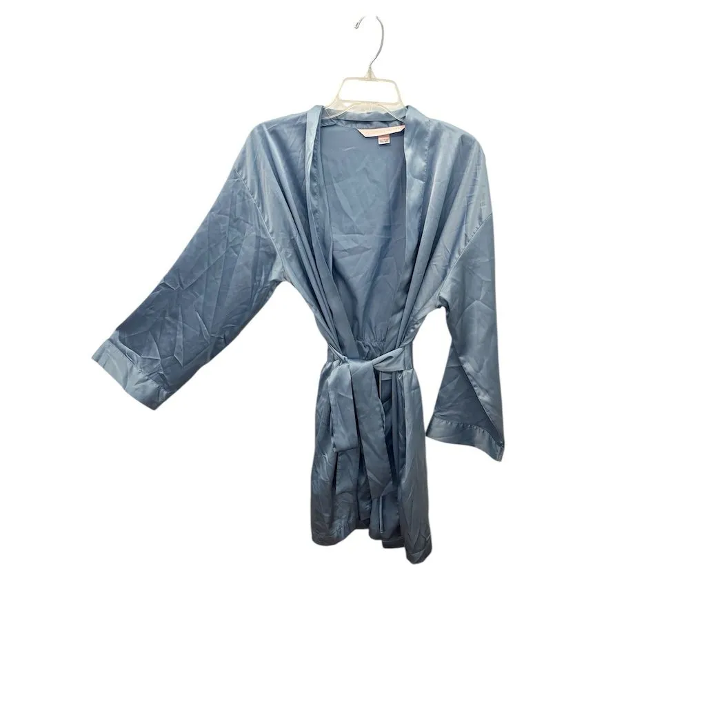 Victoria Secret Women's Blue Satin Robe 3/4 Sleeve Tie Closure‎ - Image 2
