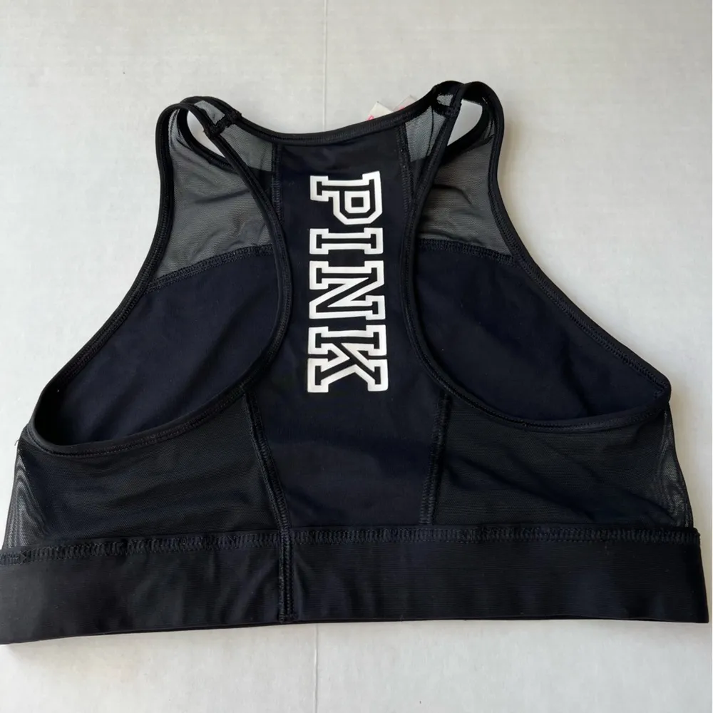 VS PINK high neck mesh sports bra size small black PINK spell out - Image 2