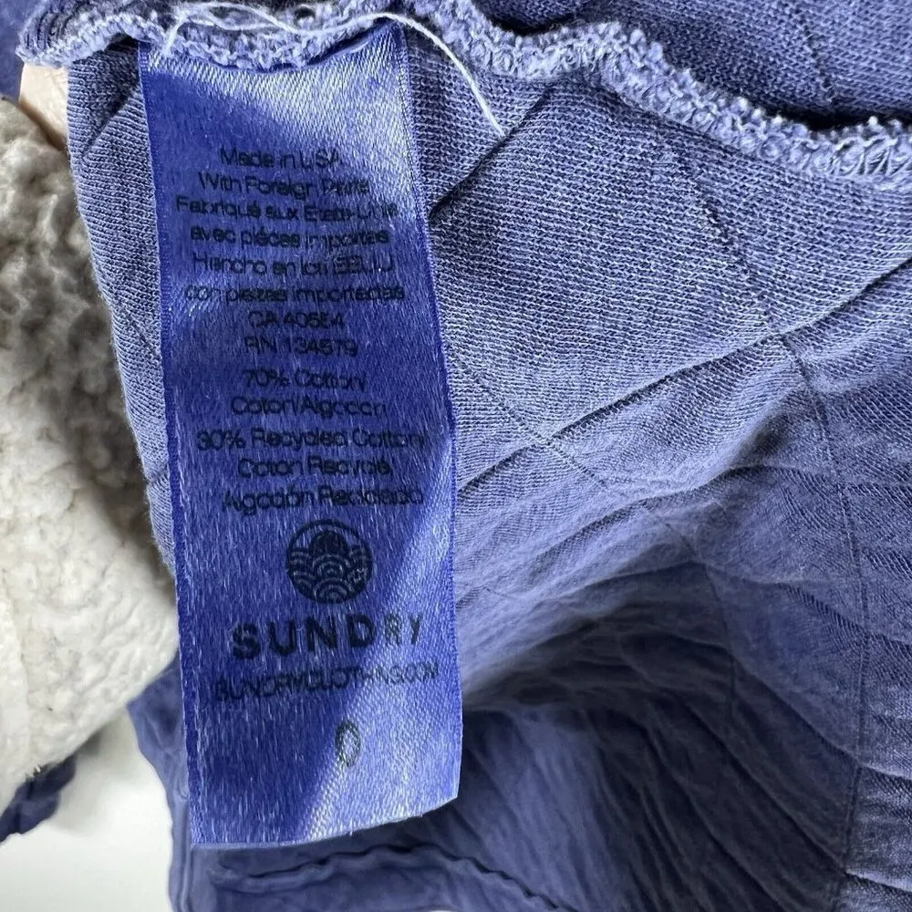 Sundry Quilted Asymmetric Button Closure Cropped Blue Sweatshirt Sz XS Oversized - Image 8