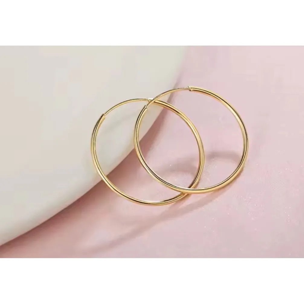 14k Gold S925 Hoop Earrings Thin Endless Sleeper‎ Earrings Lightweight Jewelry - Image 13