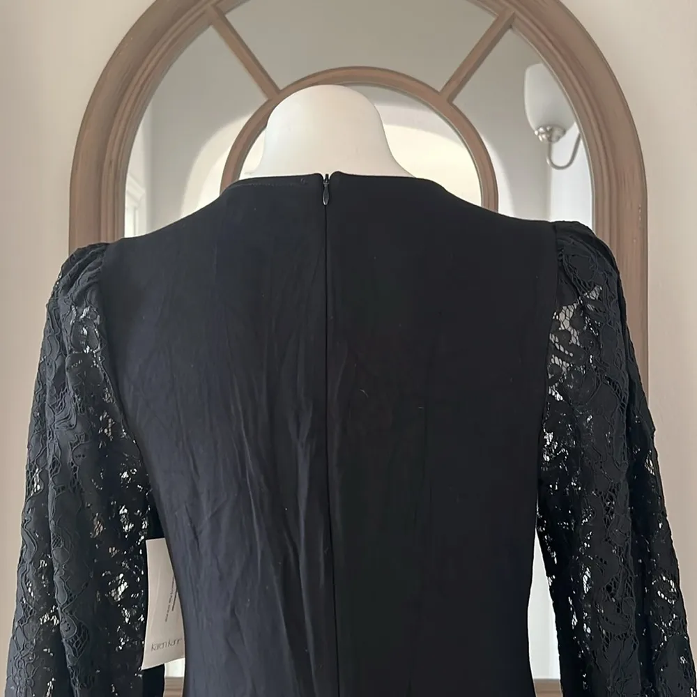 Karen Kane Lace V-Neck Midi Dress w/Lace Sleeves in Black, Size S New w/Tag $158 - Image 12