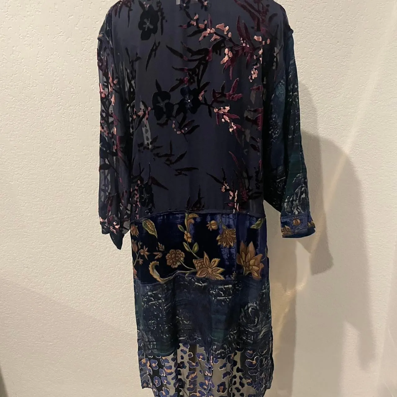 Sterling Styles Women's multi Tunic Dress One Size Artsilk Velvet cut out Blue Size L - Image 5