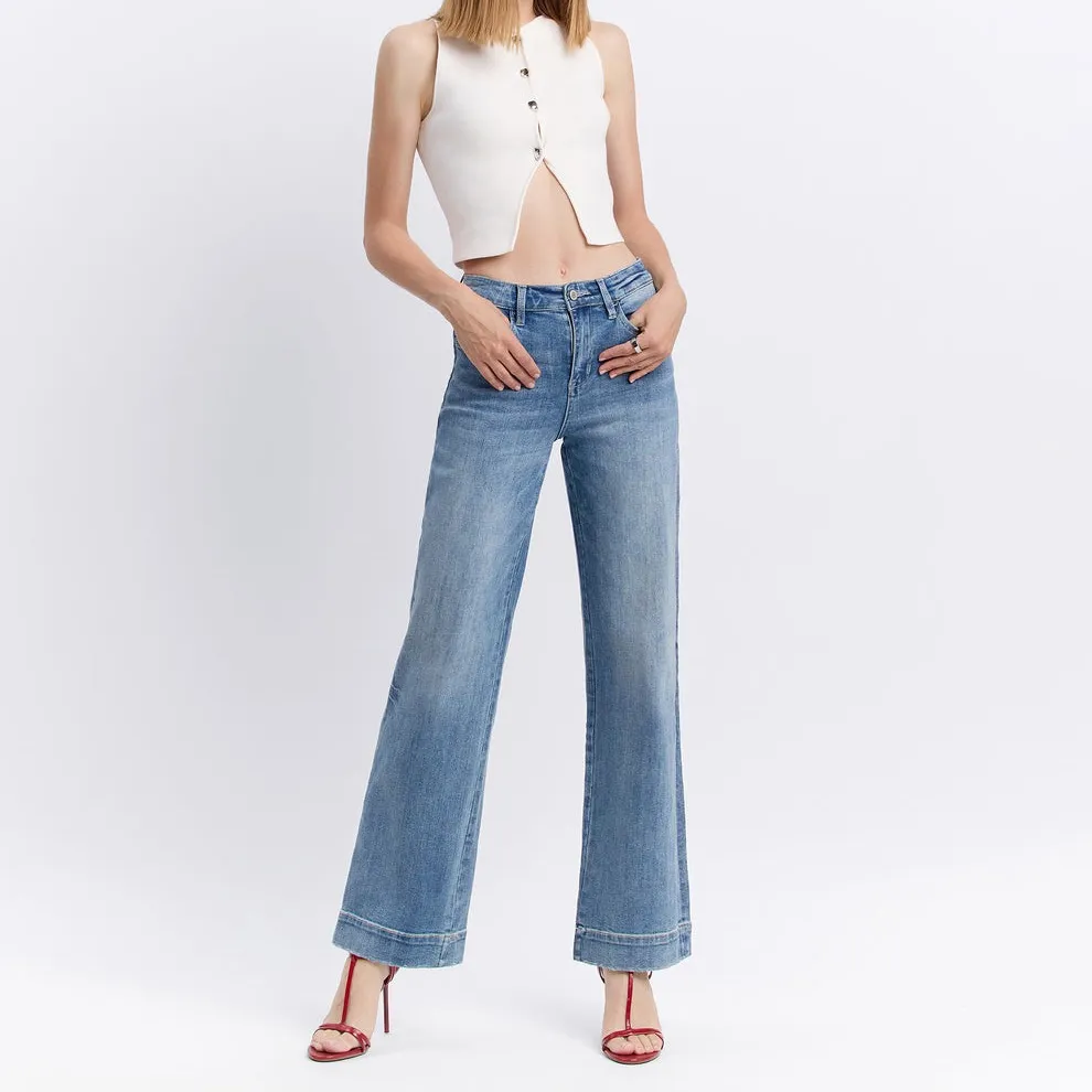 Flying Monkey Permissible High Rise Wide Leg Trouser Hem Denim Jeans - Image 2