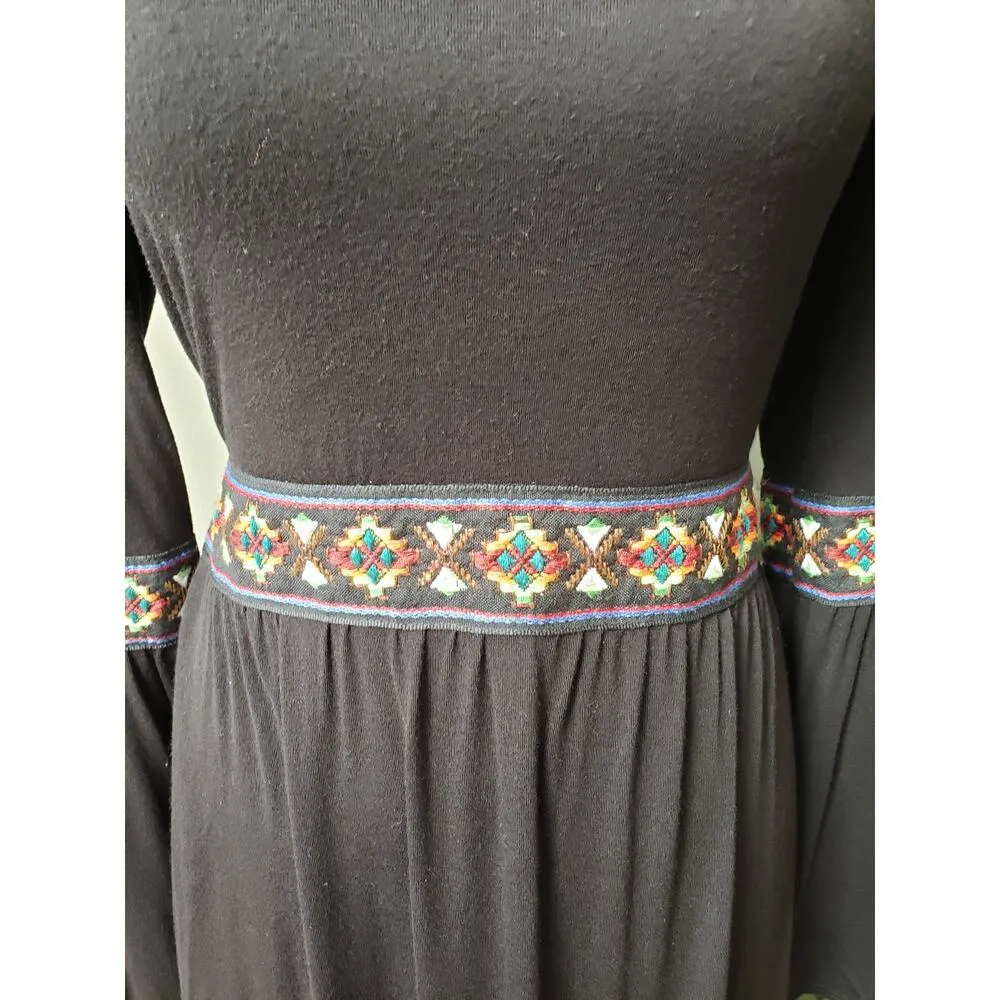 Peppermint Fit & Flare Dress Women M Black Rayon Embroidered Belted Boat Neck - Image 7