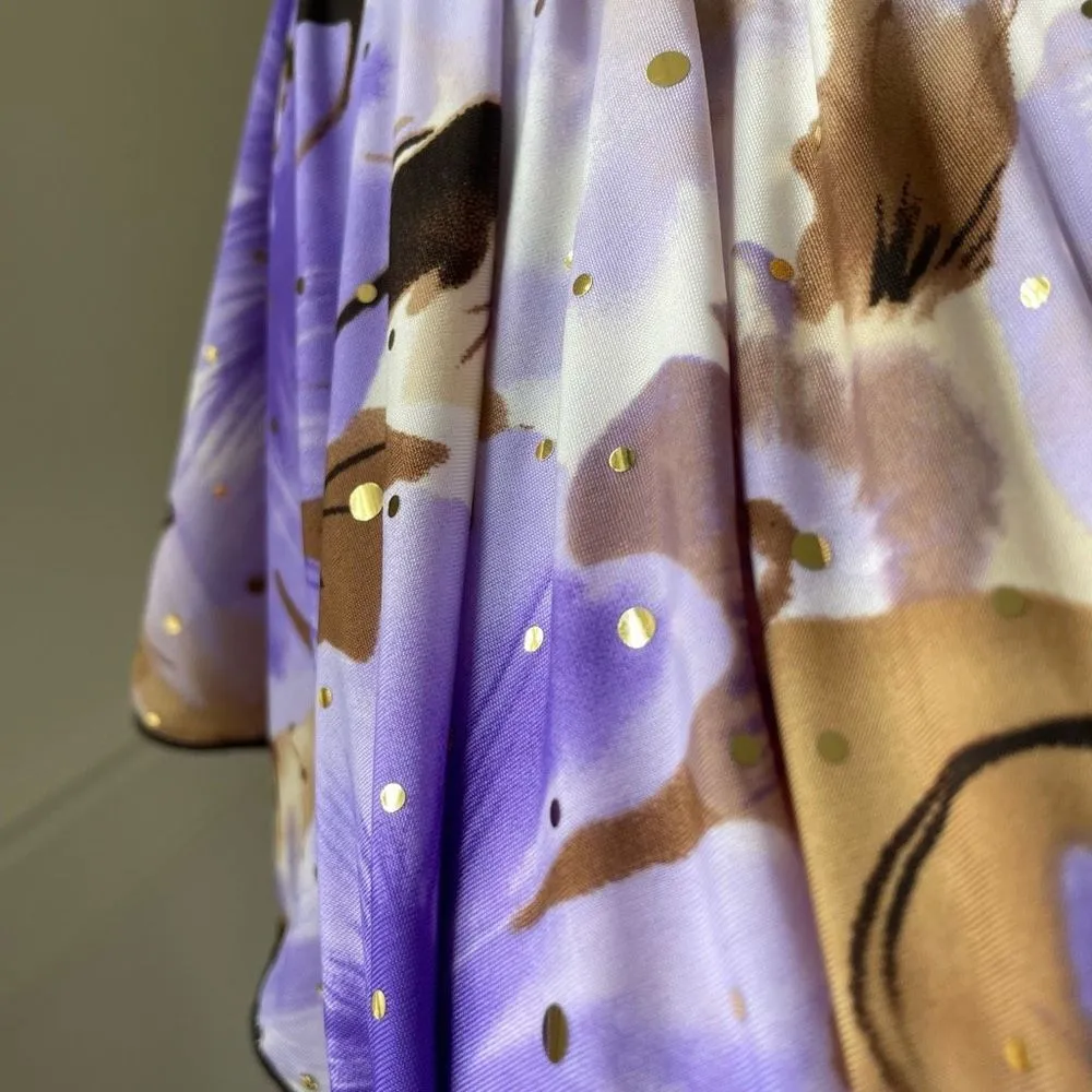 NWT  Purple Beige Gold Dot Brushstroke Print Short Sleeve Cowl Neck Sh - Image 7