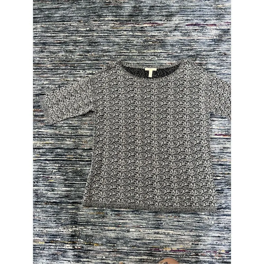 Eileen Fisher Black Bone Fine Organic Linen Crepe Knit Top S - Image 10