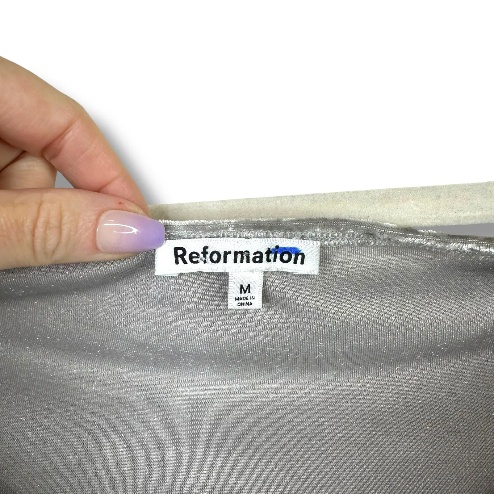 Reformation NWOT Andria Silver Moonlight Velvet Off-the-Shoulder Knit Tank Top - Image 7