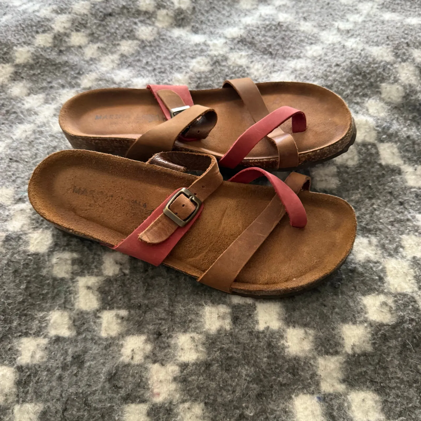 Marsha‎ Luna Comfort Sandals Women’s 9.5 Brown Red Leather Cork Footbed Italy - Image 2