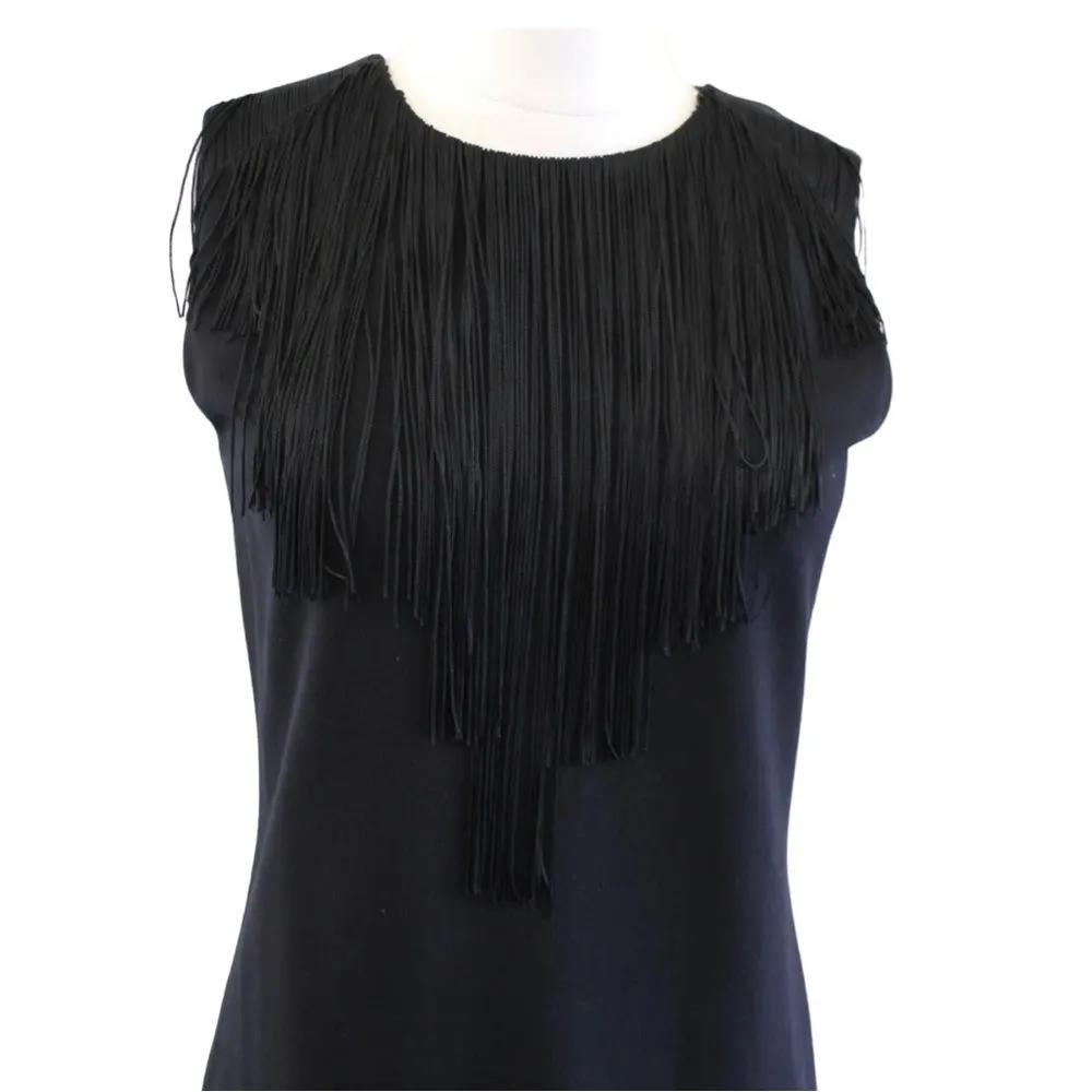 BCBGMAXAZRIA Alyn Black Fringe Trim Flounce Hem Cocktail Dress Womens X Small - Image 3