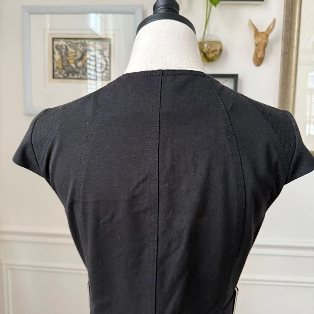 Karen Millen Black Sheath Moto Pencil Dress Silver Offset Zipper Snap $298 8 - Image 9