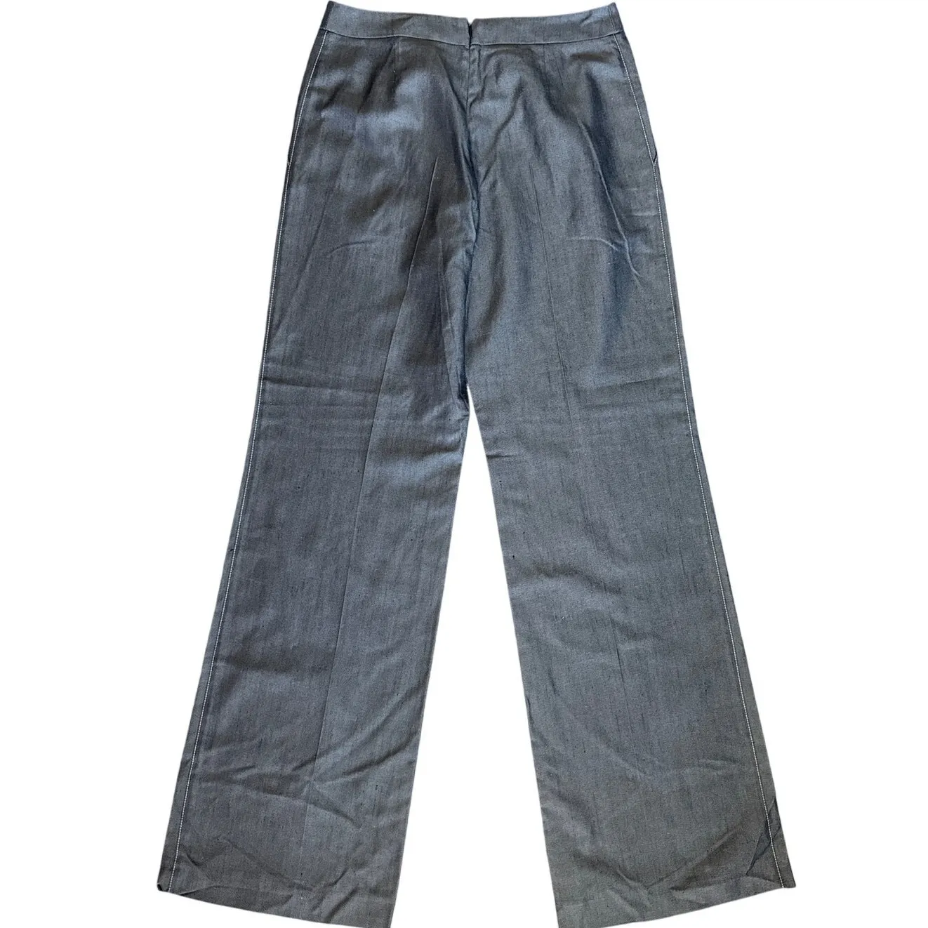 Carolina Herrera Silk Wide Leg Zip Back Pants Side Stitching Silver/Gray Size 6 - Image 2