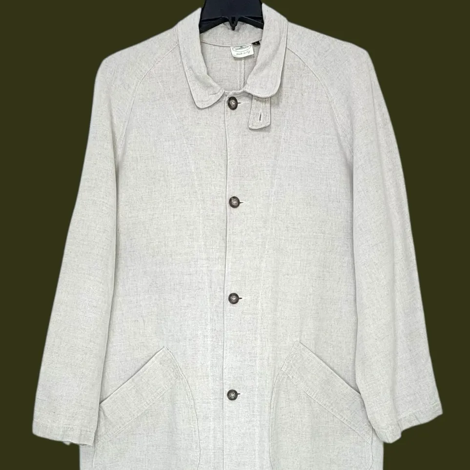 Linen Cotton Maxi Duster Coat • Fiji Made • Button Front Minimalist Jacket L Gray Size L - Image 2