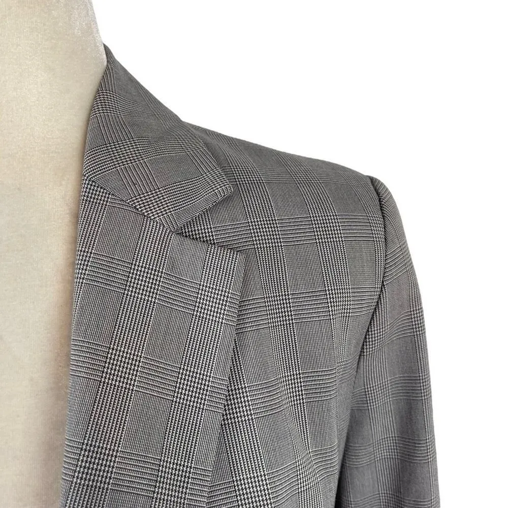 Zara Office Siren Fitted Single Breasted Check Plaid Blazer Size 4 Career Gray - Image 4