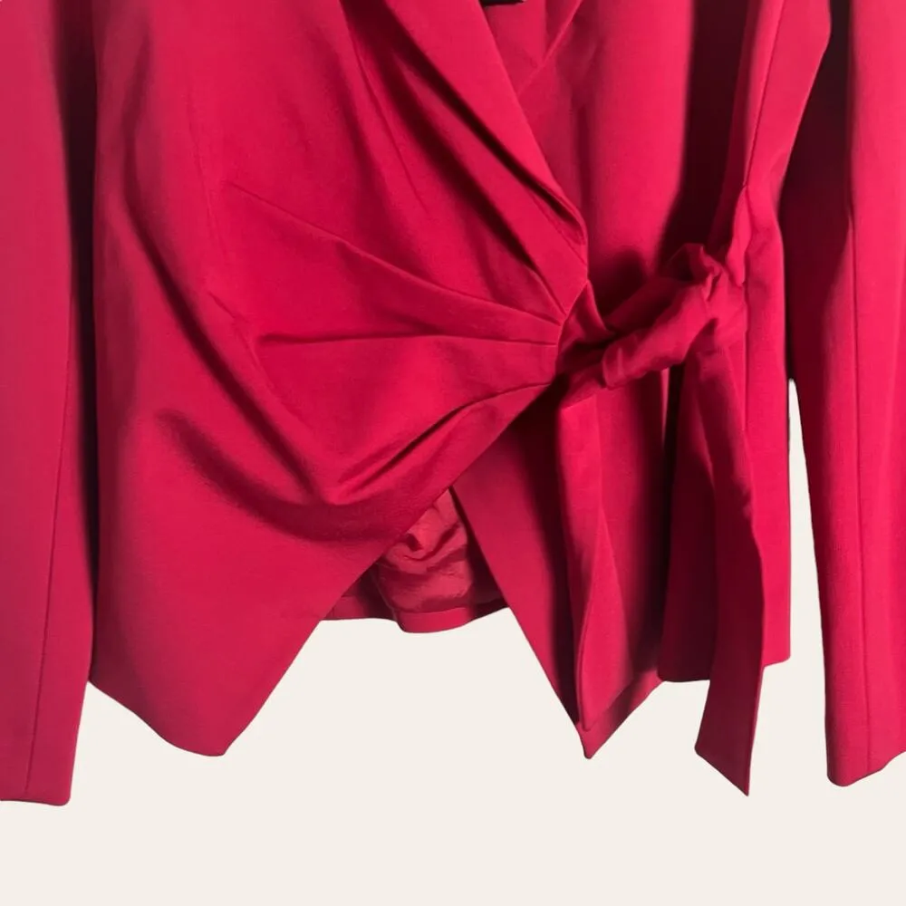 Pinko Giaccha Caciopepe Red Asymmetric Draped Tie Blacker Jacket Size L Size L - Image 3