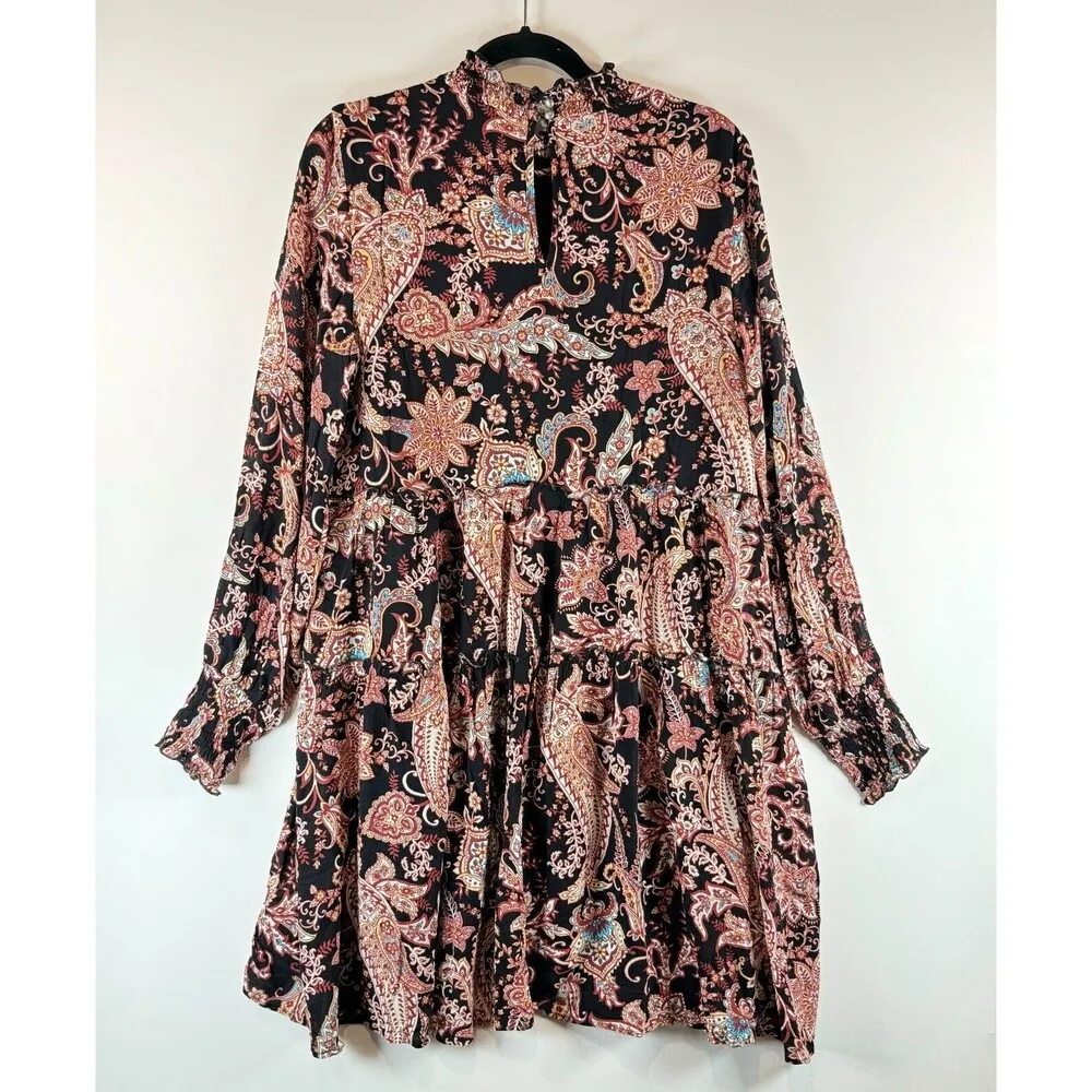 Anthropologie Womens Dress Brown Cady Tiered Tunic Paisley Puffed Boho Medium - Image 3