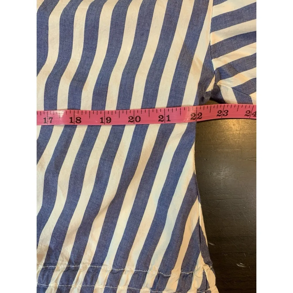 Striped Top Women Medium Boho Peasant Nautical Balloon Sleeves Cinched Waist - Image 10