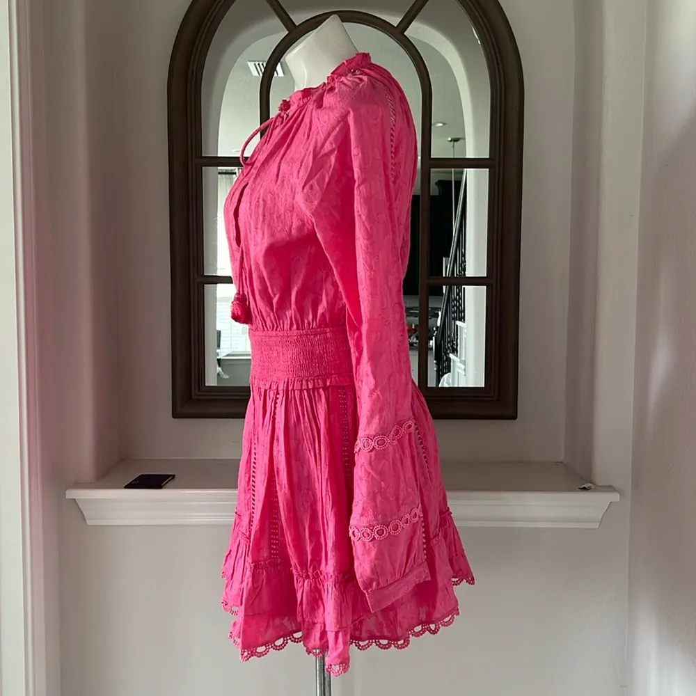 Hemant and Nandita Cotton Ruffled Eyelet Dress, Pink Size XS EXCELLENT! $458 - Image 3