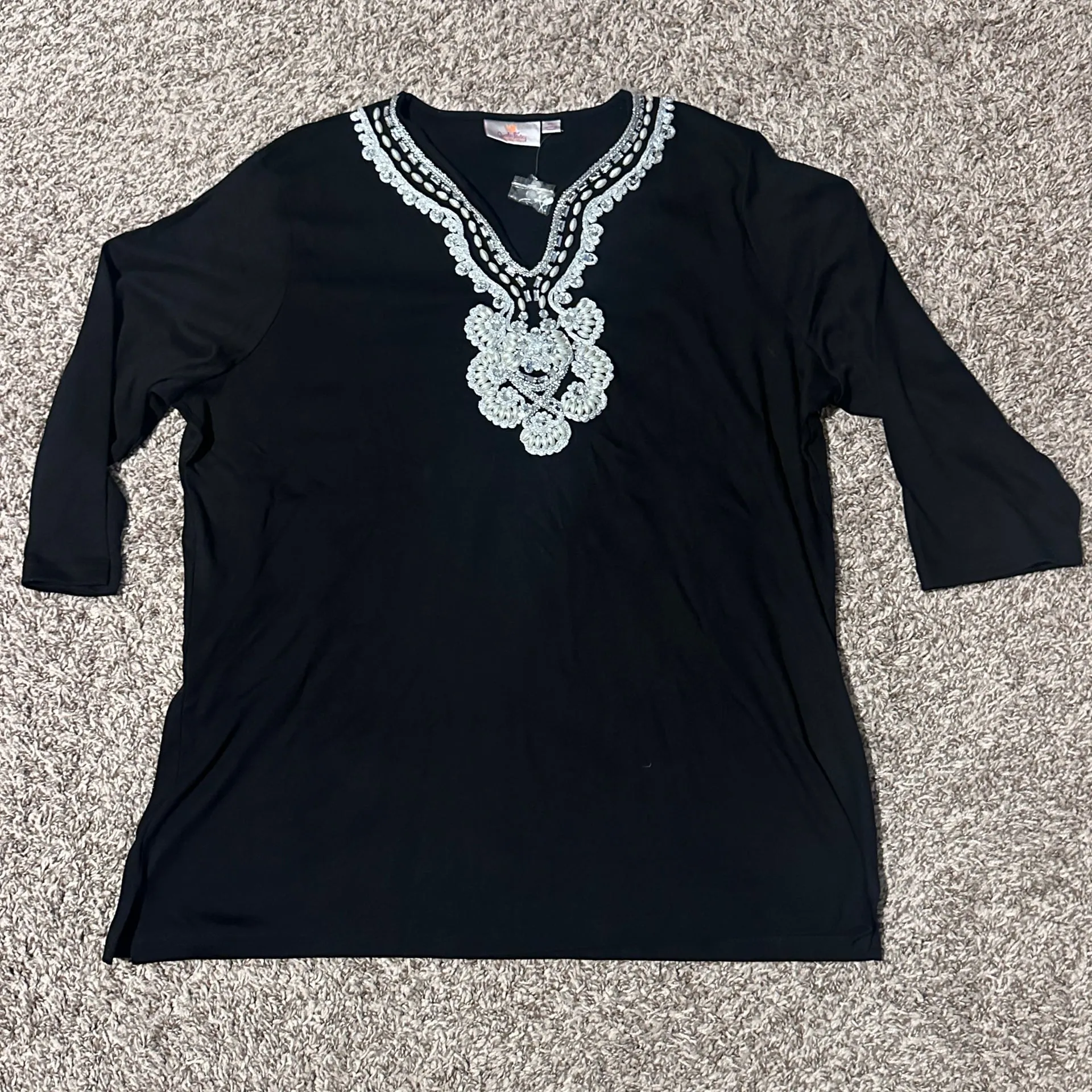 Quacker Factory Quacker Factrort Embroidered Scroll Accent Soft Knit Top - Image 2