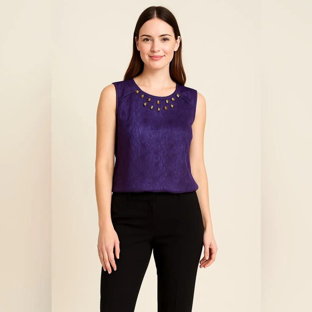 Purple Embellished Sleeveless Blouse XL – Dressy Work to Evening Top - Image 2