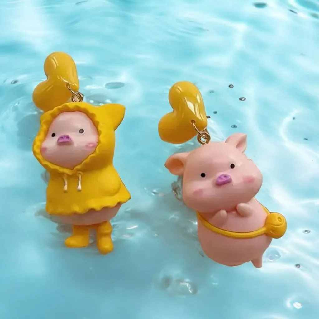 Charming Heart & 3D Piggy Mismatched Drop Earrings - Image 8