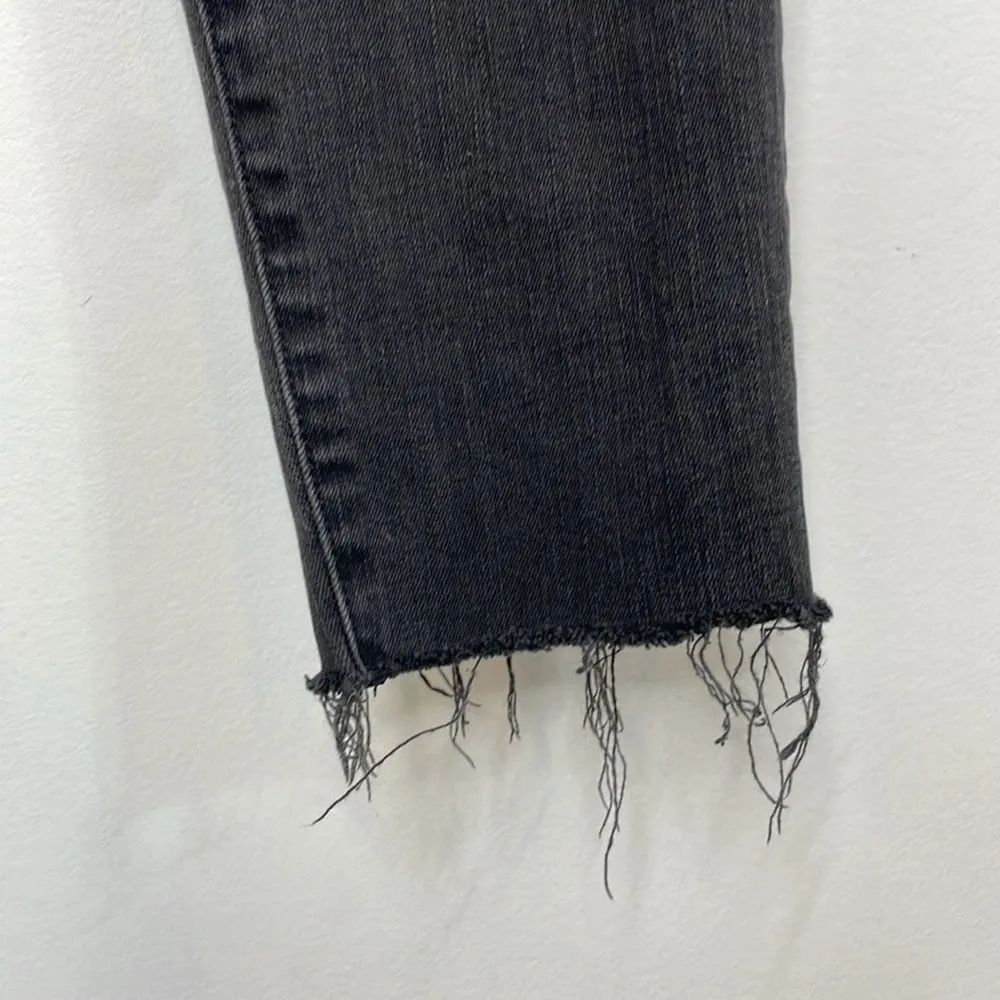Madewell Black 9” High-Rise Skinny Jeans Distressed with Raw Hem size 28 - Image 6