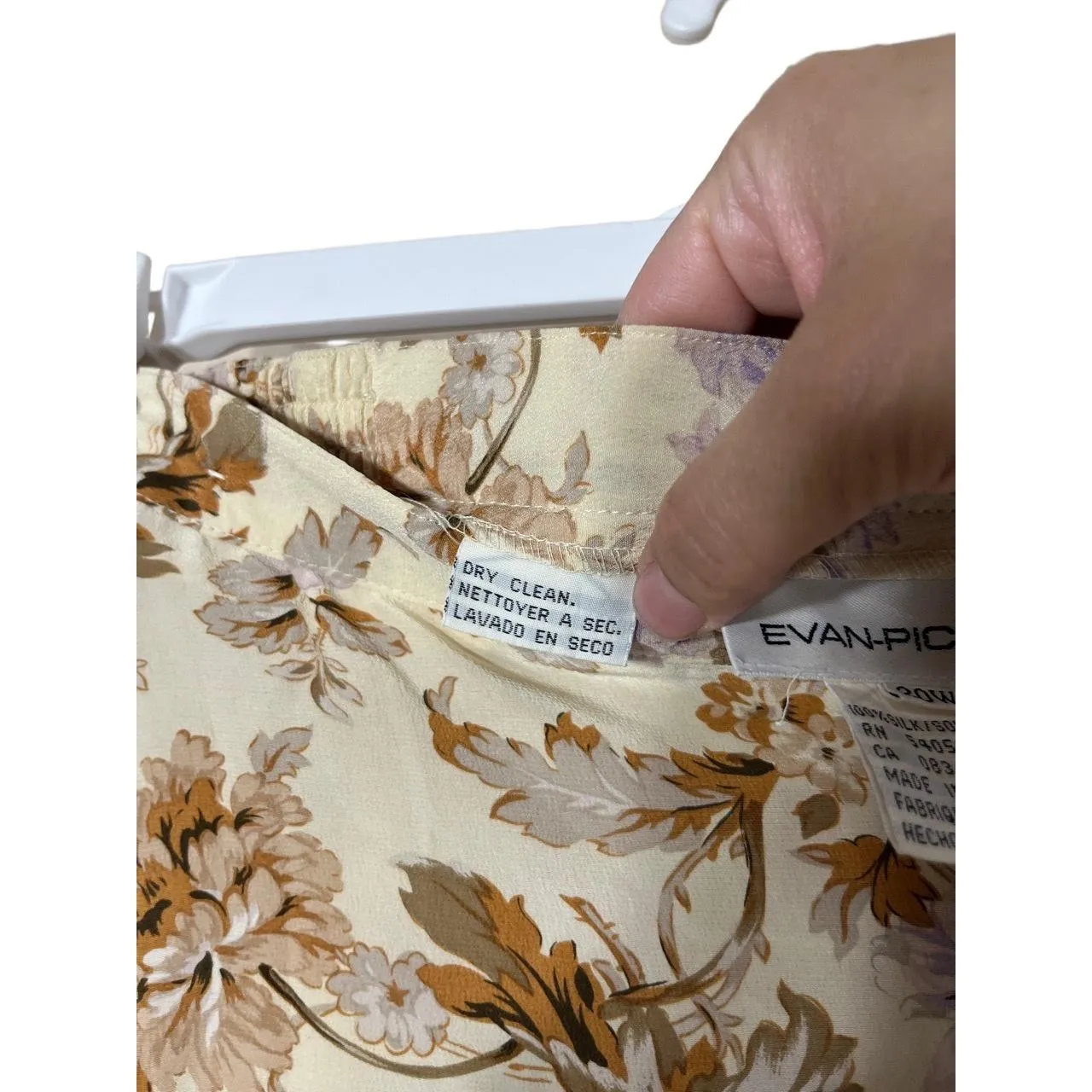 Vintage EVAN-PICONE Womens Skirt Size 20W Cream Floral Silk Elastic Waist‎ - Image 7