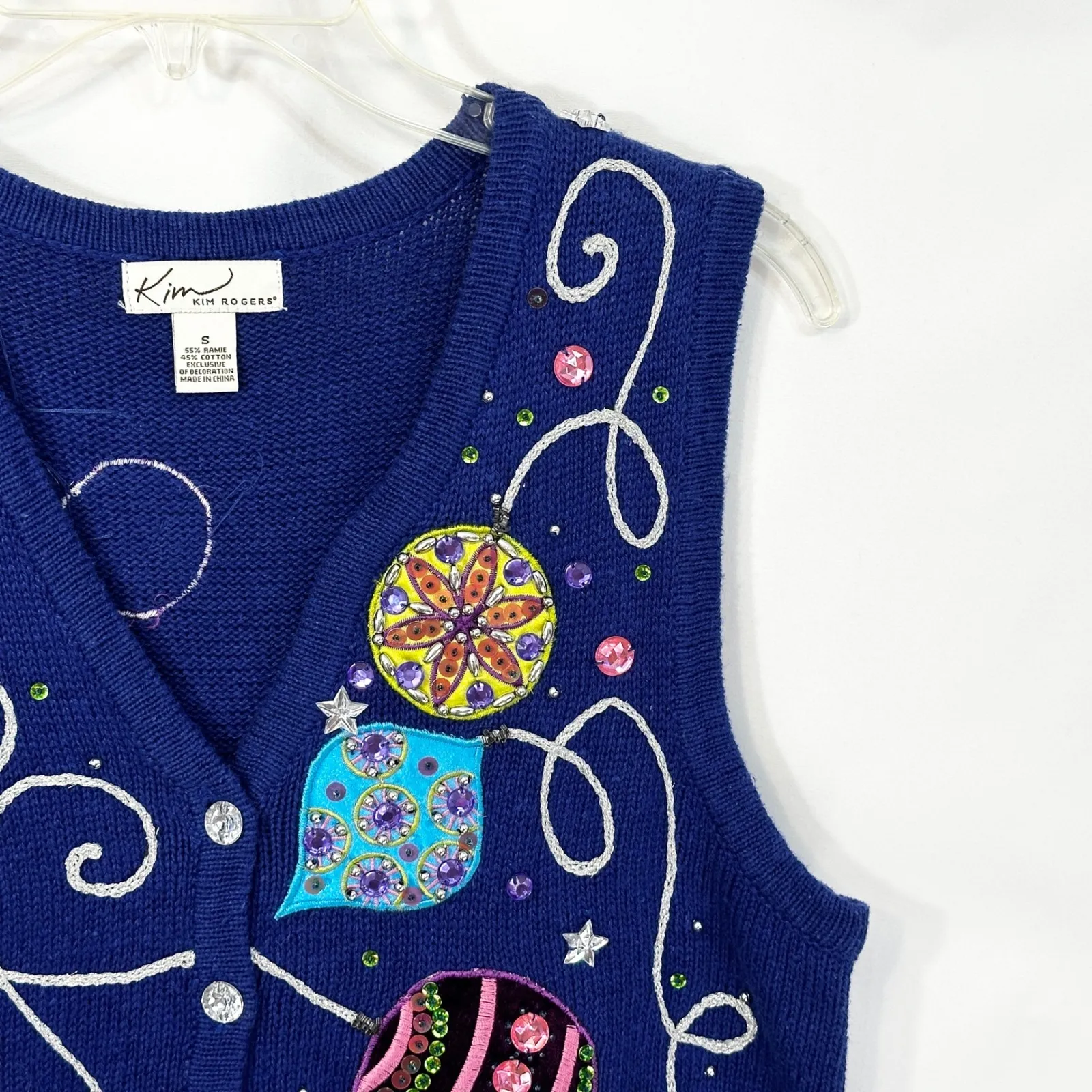 Kim‎ Rogers Small Christmas Vest Holiday Ornament Royal Blue Sweater Ugly 1707 - Image 3