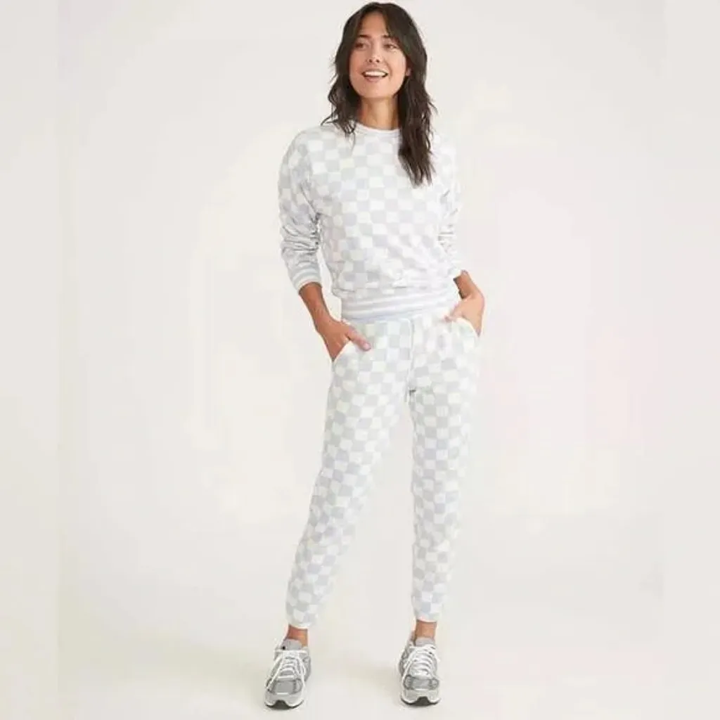 Marine Layer Anytime Blue & White Checkerboard Sweatpants M - Image 2