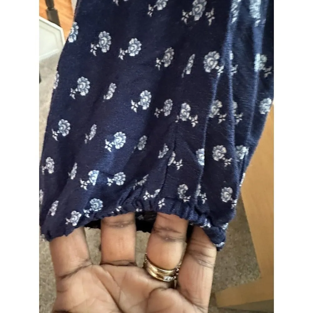 Kendall & Kylie Button Up Long Sleeve Indigo Ditsy  Crop Top Blue Size L NWT - Image 6