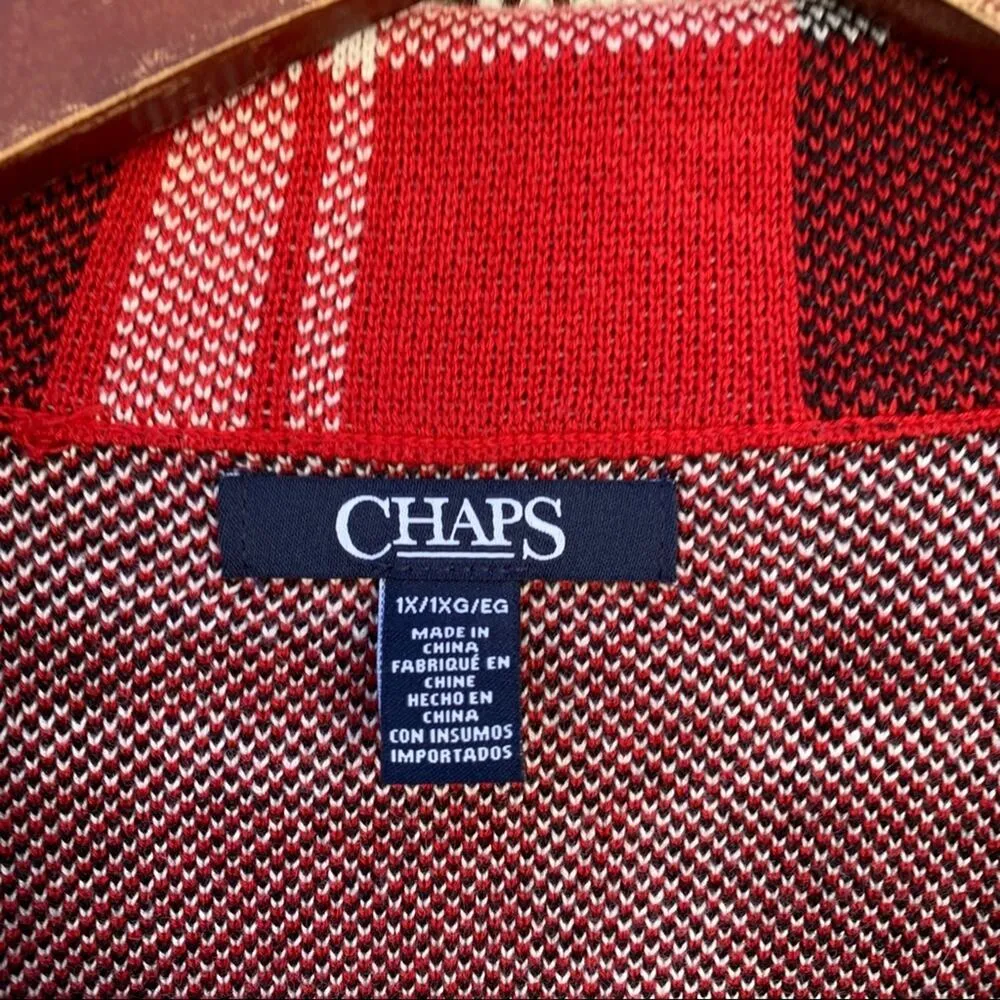 Chaps Buffalo plaid asymmetric zip vest black red 1X - Image 2