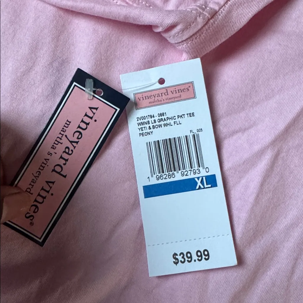 Vineyard Vines Peony Pink Long Sleeve Graphic Pocket Shirt SIZE XL - Image 3